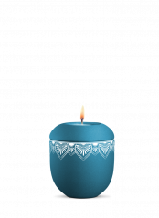 Keramická miniurna Mandala, modrá, tyrkysová, mandala, svíčka