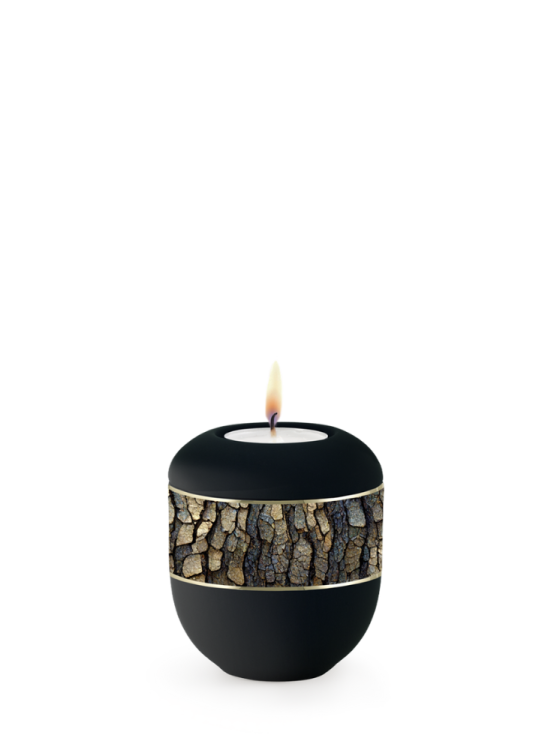 Keramická miniurna Ventura, sametově černá, kůra, svíčka.