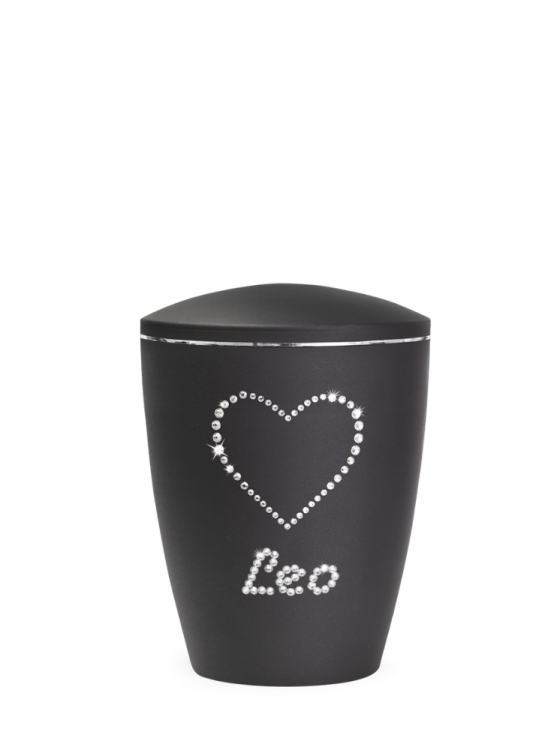 Zvířecí urna Elegance Heart, černá, 0,5l, srdce, kamínky