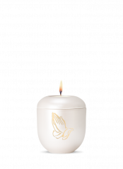 Keramická miniurna Creatio, perleť, bílá, modlitba, svíčka.