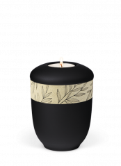 Keramická miniurna Nature Black, černá, ozdobný pásek, tráva, svíčka