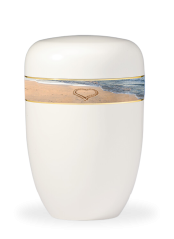 Metalowa urna Royal White, serca na plaży