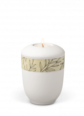 Keramická miniurna Nature White, biela, ozdobný opasok, tráva, sviečka