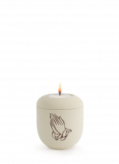 Keramická miniurna Classic, krémová, sametová, modlitba, svíčka.