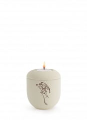 Keramická miniurna Classic, krémová, sametová, anděl, svíčka.