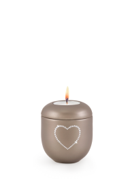 Keramická miniurna Crystal Srdce, hnedá, fumé, lesklá, srdce, krištáľ, sviečka