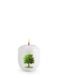Keramická miniurna Silva, letný javor, biela, sviečka.