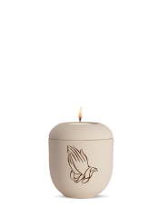 Keramická miniurna Classique, sametová, krémová, hnědá, modlitba, svíčka.