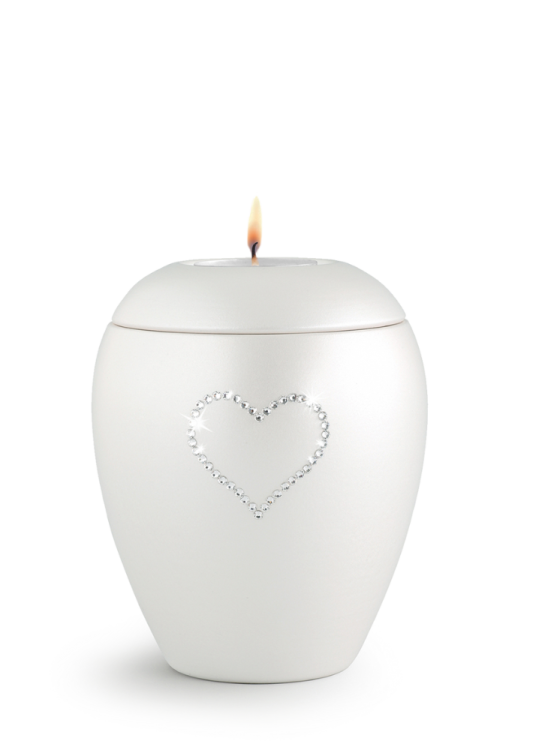 Zvířecí urna Crystal Heart se svíčkou - Bílá 1,5l