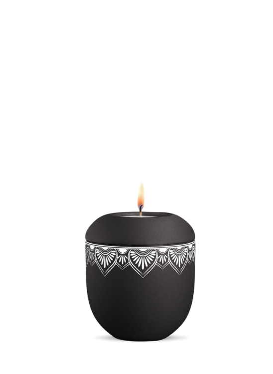 Keramická miniurna Mandala, černá, mandala, svíčka