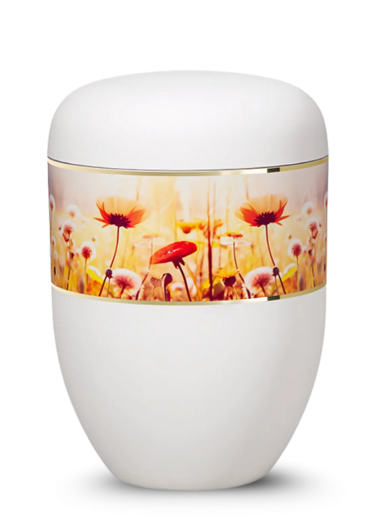 Ökologische Urne Blossom – Weiß/Wildblumen