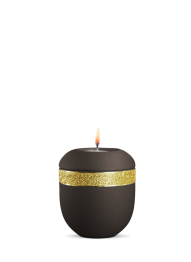 Keramická miniurna Glamour Gold, siena, hnědá, zlatý pás, proužky, svíčka.