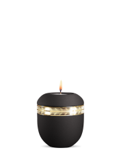 Keramická miniurna Livorno, černá, zlatý pásek, větev, svíčka