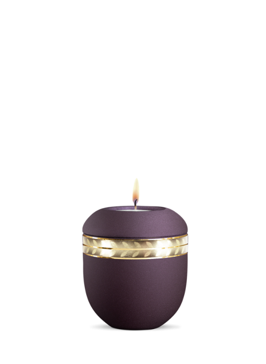 Keramická miniurna Livorno, fialová, zlatý pás, sviečka