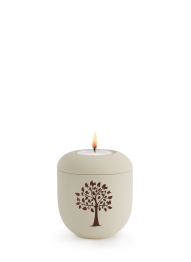 Keramická miniurna Classic, krémová, sametová, strom, svíčka.