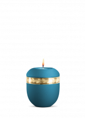 Keramická miniurna Livorno, tyrkysová, zlatý pásek, svíčka