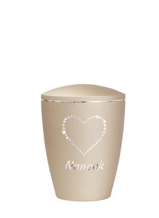 Zvířecí urna Elegance Heart, šampaňské, 0,5l, srdce, kamínky