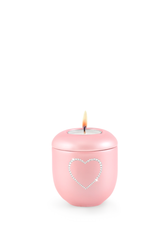 Keramická miniurna Crystal Srdce, ružova, lila, lesklá, srdce, krištáľ, sviečka