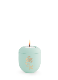Keramická mini urna Pastell, zelená, ruža, sviečka.