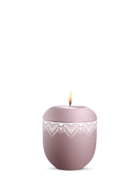 Keramická miniurna Mandala, růžová, lila, mandala, svíčka