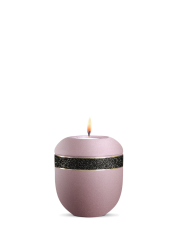Keramická miniurna Noire, růžová, lila, černý třpytivý pás, zlaté proužky, svíčka.