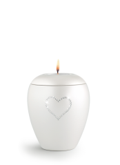 Zvířecí urna Crystal Heart se svíčkou - Bílá 0,5l
