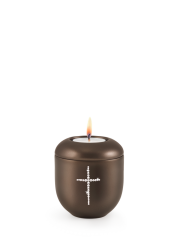 Keramická miniurna Crystal Kříž, hnědá, lesklá, kříž, křišťál, svíčka