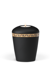 Keramická miniurna Woodly II, černá, ozdobný pásek, svíčka