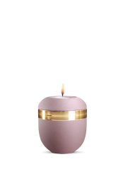 Keramická miniurna Ouro, lila, růžová, zlaté pruhy, svíčka.