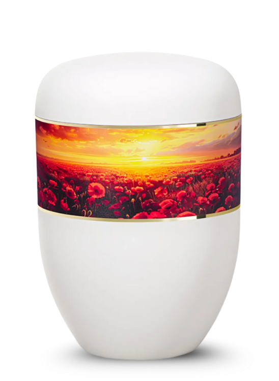 Ekologiczna urna Blossom – biała/mak