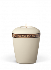 Keramická miniurna Woodly II, biela, ozdobný opasok, sviečka