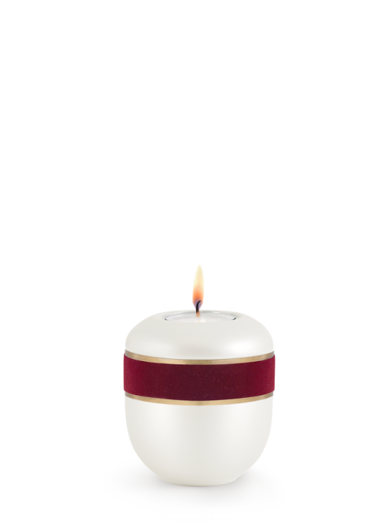 Keramická miniurna D'artiste, bordó, ozdobný prúžok, sviečka