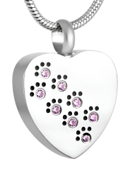 Wisiorek na prochy Crystal Heart z łapkami – Silver