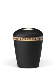 Keramická miniurna Woodly II, čierna, ozdobný opasok, sviečka