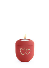 Keramická miniurna Srdce, červená, zlaté srdce, svíčka