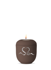 Keramická miniurna Srdce II, hnědá, stříbrná, srdce, svíčka. 