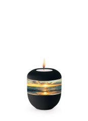 Keramická miniurna Mare, černá, západ slunce, svíčka.
