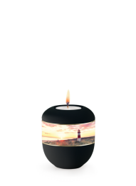 Keramická miniurna Mare, černá, maják, svíčka.