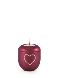 Keramická miniurna Crystal Srdce, červená, lesklá, srdce, křišťál, svíčka