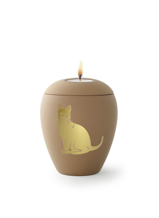 Siena Katzen-Tierurne mit Kerze – Sand 0,5 l