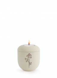 Keramická miniurna Classic, krémová, sametová, růže, svíčka.