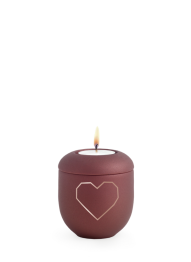 Keramická miniurna Geometric, matná, červená, geometrický motív, meď, sviečka.
