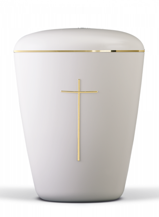 Ekologická urna Aura, bílá, zlatá, kříž