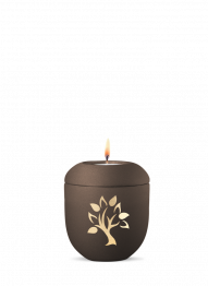 Keramická miniurna Facette, hnědá, matný povrch, strom, svíčka