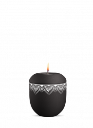 Keramická miniurna Mandala, černá, mandala, svíčka