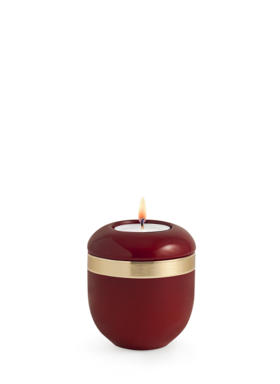 Keramická miniurna Brillant, rubínová, červená, zlatá, svíčka.