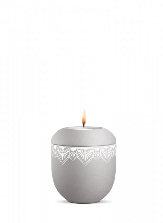 Keramická miniurna Mandala, šedá, mandala, svíčka