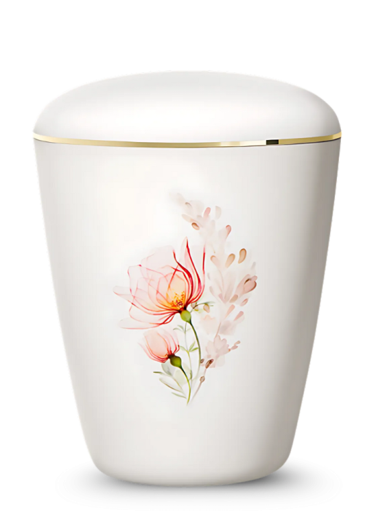 Ökologische Urne Exclusive – Weiß/Blumenstrauß