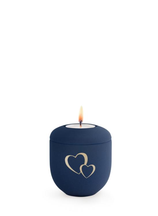 Keramická miniurna Srdce, námorná, zlaté srdce, sviečka