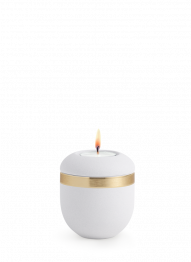 Keramická miniurna Alicante, bílá, zlatá, svíčka.